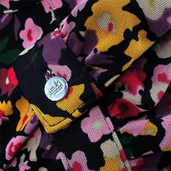 Lauren Ralph Lauren Floral Stretch Jersey Surplice Button Down Long Sleeve Dress - Picture 6 of 12